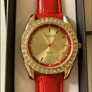 Genuine Leather Red Quartz Watch NEW!